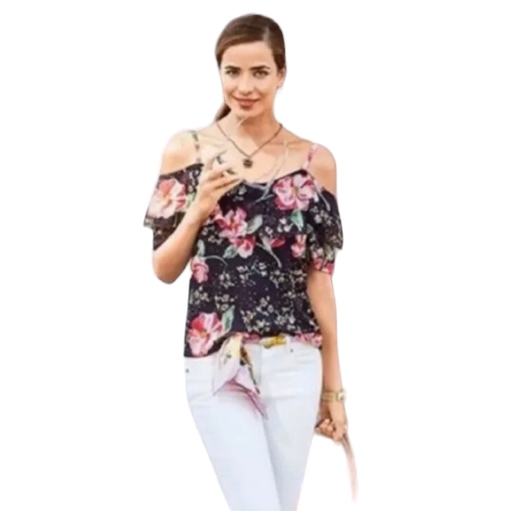 CAbi “Fairy Tale” Floral Cold Shoulder Blouse (Z)